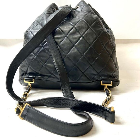 RARE Authentic CHANEL Vintage CC Lambskin Leather Backpack Shoulder Bag Black - Picture 4 of 16